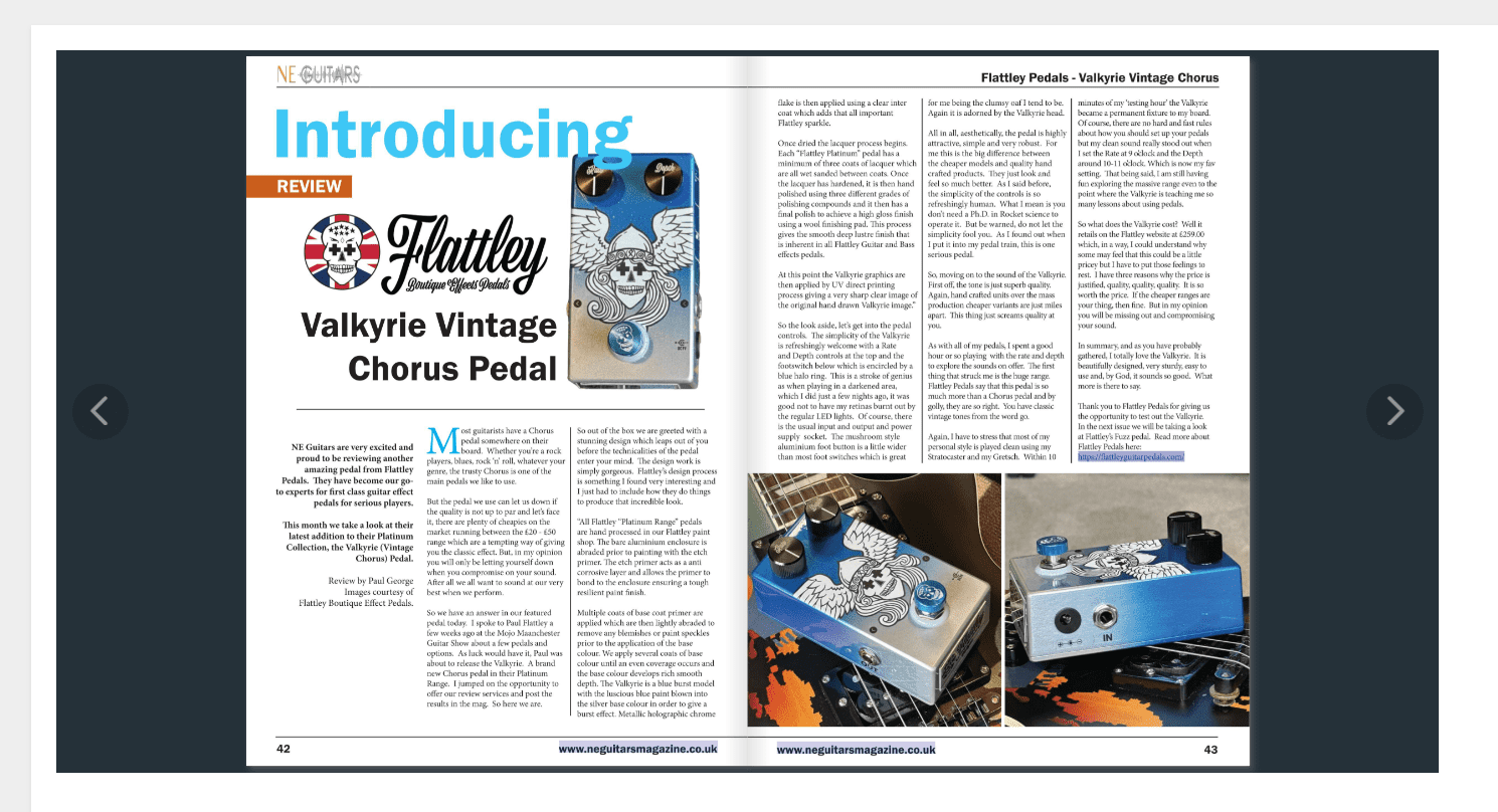 NE Guitar Magazine Flattley Guitar Pedals new Valkyrie vintage chorus pedal review