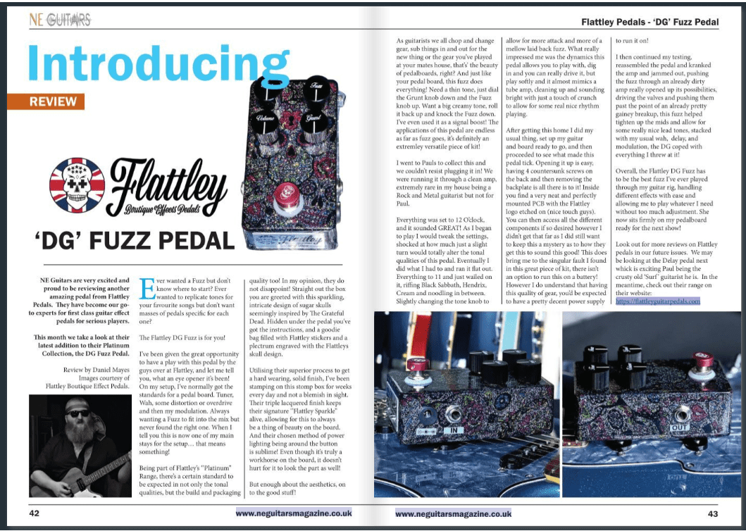 NE Guitar Magazine Flattley Guitar Pedals - DG Fuzz Pedal Review